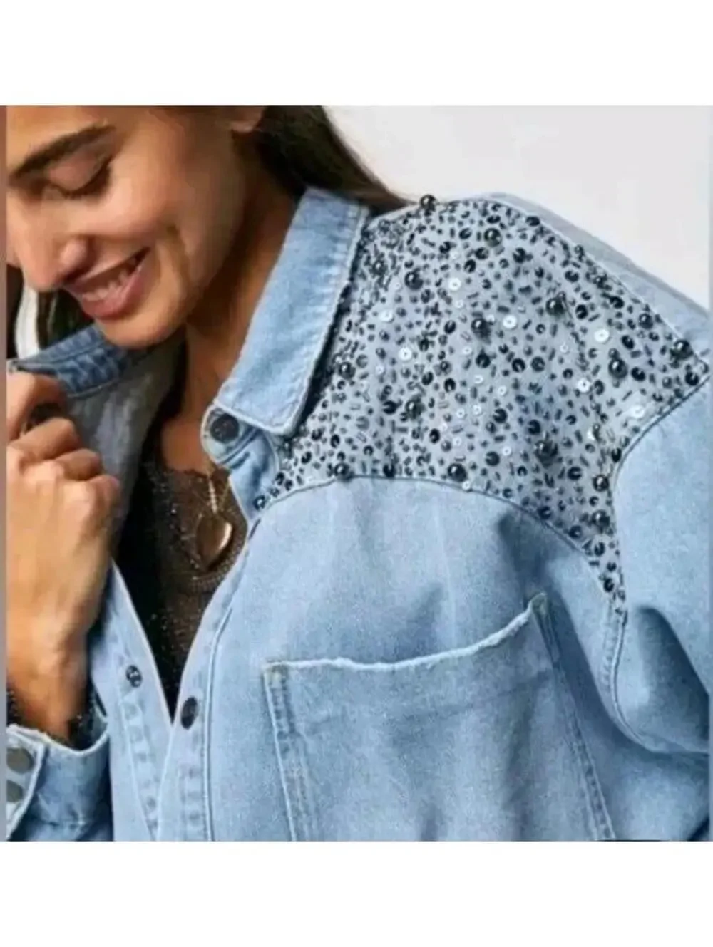 One Teaspoon Hand Embellished Daria Denim Shirt (S) - Picture 3 of 9
